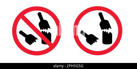 Stop, no glass or bottles allowed. Do not or forbidden, broken or broken glass bottles. Forbid to throw on the street, beach or park. No alcohol. Stock Photo