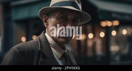 Vintage Underworld: A Dapper Mobster Commands the Streets of Old New York Stock Photo