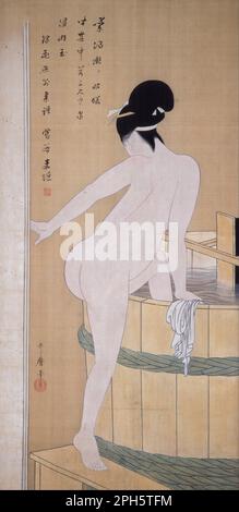 Bathing In Cold Water ca.1799日本語: 江戸時代　寛政11年（1799）頃 by Kitagawa Utamaro Stock Photo