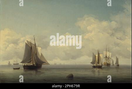 Fishing Boats in a Calm Sea between 1745 and 1759 by Charles Brooking Stock Photo