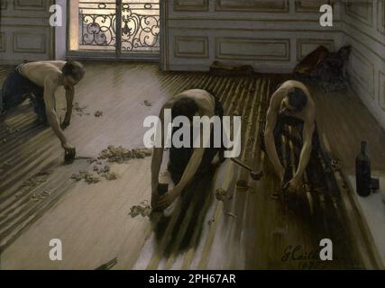 French: Les Raboteurs de parquet The Floor Scrapers 1875 by Gustave Caillebotte Stock Photo