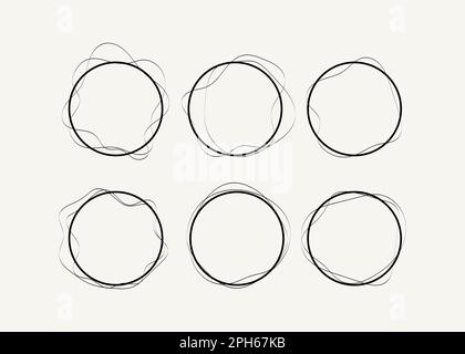 Set of artistic line frames, hand drawn border. Abstract banner for sale, label element, round frame Stock Vector