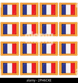 Pattern cookie with flag country France in tasty biscuit, pattern cookie consist of flag country France on natural biscuit, fresh biscuit cookie with Stock Vector