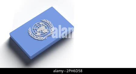 United Nations, UN, Flag banner background with copy space and clipping path. 3D rendered illustration concept. Country pride symbol. Horizontal Stock Photo