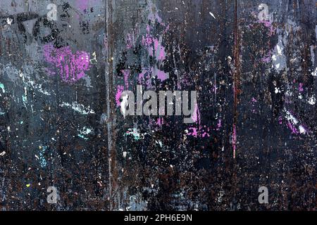 Weathered metal panel background texture with scratches and rust. Stock Photo