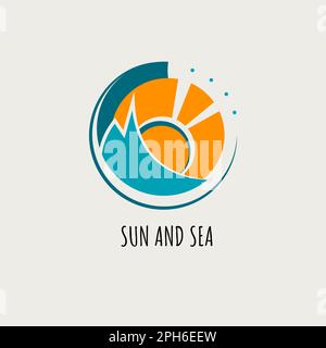 Sun and sea logotype, blue and yellow icon. Sun and sea vector illustration Stock Vector
