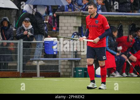 Nijmegen, Netherlands. 26th Mar, 2023. NIJMEGEN, NETHERLANDS - MARCH 26: Kenneth Bain of LMHC Laren during the Promotieklasse Hockey match between NMHC Nijmegen H1 and LMHC Laren H1 at the Sportpark d'Almarasweg on March 26, 2023 in Nijmegen, Netherlands (Photo by John Beckmann/Orange Pictures) Credit: Orange Pics BV/Alamy Live News Stock Photo