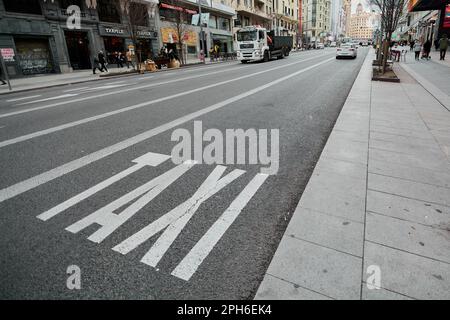 MADRID, SPAIN - March 26, 2023: Taxi lane in Madrid Gran Via Stock Photo