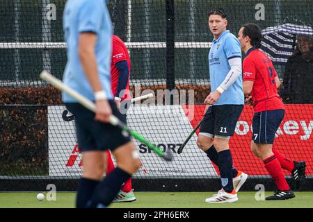 Nijmegen, Netherlands. 26th Mar, 2023. NIJMEGEN, NETHERLANDS - MARCH 26: David Blom of NMHC Nijmegen during the Promotieklasse Hockey match between NMHC Nijmegen H1 and LMHC Laren H1 at the Sportpark d'Almarasweg on March 26, 2023 in Nijmegen, Netherlands (Photo by John Beckmann/Orange Pictures) Credit: Orange Pics BV/Alamy Live News Stock Photo