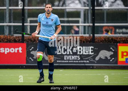 Nijmegen, Netherlands. 26th Mar, 2023. NIJMEGEN, NETHERLANDS - MARCH 26: Lars Leenen of NMHC Nijmegen during the Promotieklasse Hockey match between NMHC Nijmegen H1 and LMHC Laren H1 at the Sportpark d'Almarasweg on March 26, 2023 in Nijmegen, Netherlands (Photo by John Beckmann/Orange Pictures) Credit: Orange Pics BV/Alamy Live News Stock Photo