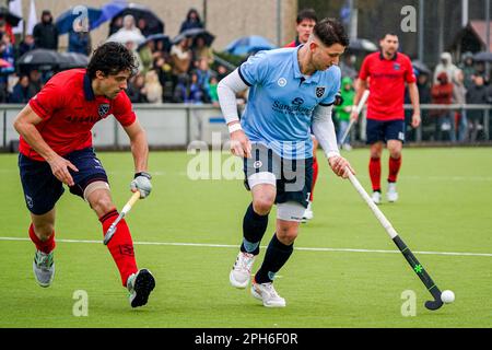 Nijmegen, Netherlands. 26th Mar, 2023. NIJMEGEN, NETHERLANDS - MARCH 26: David Blom of NMHC Nijmegen during the Promotieklasse Hockey match between NMHC Nijmegen H1 and LMHC Laren H1 at the Sportpark d'Almarasweg on March 26, 2023 in Nijmegen, Netherlands (Photo by John Beckmann/Orange Pictures) Credit: Orange Pics BV/Alamy Live News Stock Photo