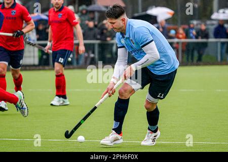 Nijmegen, Netherlands. 26th Mar, 2023. NIJMEGEN, NETHERLANDS - MARCH 26: David Blom of NMHC Nijmegen during the Promotieklasse Hockey match between NMHC Nijmegen H1 and LMHC Laren H1 at the Sportpark d'Almarasweg on March 26, 2023 in Nijmegen, Netherlands (Photo by John Beckmann/Orange Pictures) Credit: Orange Pics BV/Alamy Live News Stock Photo