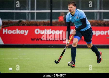 Nijmegen, Netherlands. 26th Mar, 2023. NIJMEGEN, NETHERLANDS - MARCH 26: Cas Leenen of NMHC Nijmegen during the Promotieklasse Hockey match between NMHC Nijmegen H1 and LMHC Laren H1 at the Sportpark d'Almarasweg on March 26, 2023 in Nijmegen, Netherlands (Photo by John Beckmann/Orange Pictures) Credit: Orange Pics BV/Alamy Live News Stock Photo