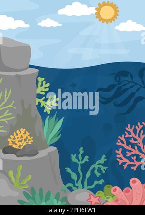 Illustration of underwater landscape with fish and stones Stock Vector ...