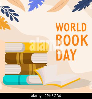 world book day illustration design in flat style Stock Vector