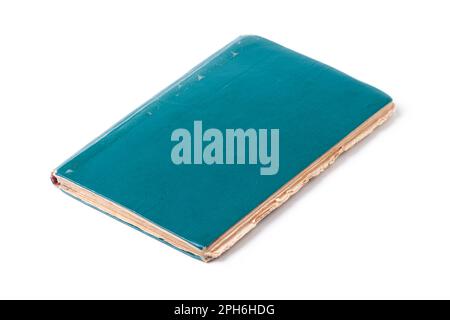 Old shabby book with yellowed pages isolated on white Stock Photo