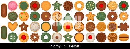 Big set homemade cookie different taste in pastry biscuit, large kit cookie consist of collectible natural tasty food biscuit it pastry accessory, fre Stock Vector