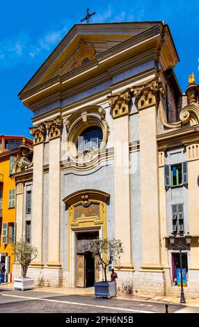 Nice, France - August 7, 2022: Eglise Saint Francois de Paule church of Francis of Paola in historic Vieux Vieille Ville old town of Nice on riviera Stock Photo