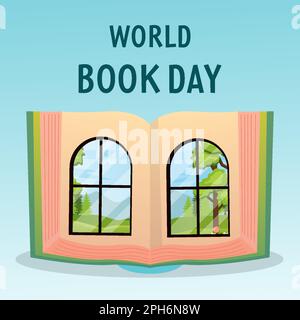 gradient world book day illustration with book has windows Stock Vector