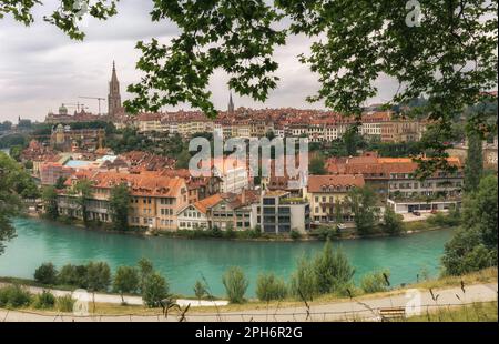 View from above on the historic architecture of Bern and the river Aare - Switzerland Stock Photo