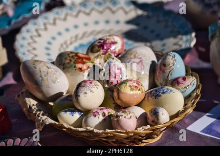 Close up of decorative elegant ceramic eggs Stock Photo