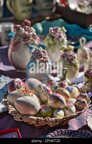 Close up of decorative elegant ceramic eggs Stock Photo