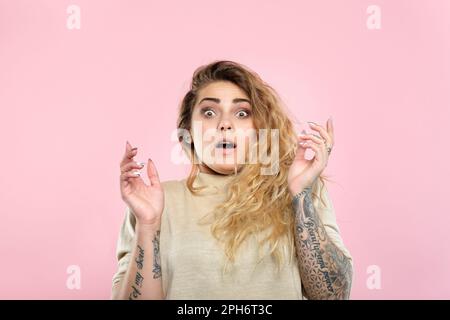 surprised shocked girl open mouth emotional face Stock Photo