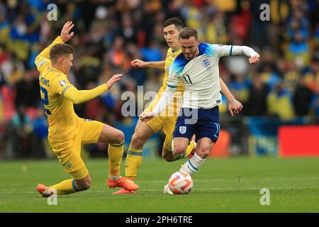 London, UK. 26th Mar, 2023. James Maddison of England during the UEFA Euro 2024 Qualifying Group C match between England and Ukraine at Wembley Stadium on March 26th 2023 in London, England. (Photo by Daniel Chesterton/phcimages.com) Credit: PHC Images/Alamy Live News Stock Photo