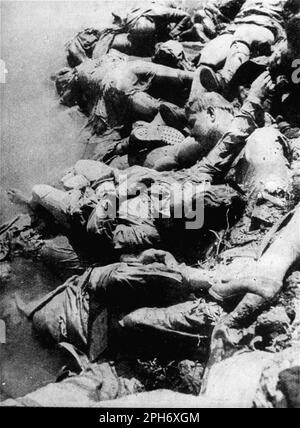 Bodies of Jasenovac prisoners in the Sava River in Croatia. The Ustase (a fanatical Croatian fascist movement) were the only Nazi collaborationist government that operated their own concentration and extermination camps and they massacred Jews, Roma and Serbs with a savagery that appalled even the Nazis. Stock Photo