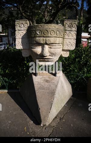 January 22, 2023, Sopo, Cundinamarca, Colombia: Sculpture in honor of pre-Hispanic peoples in the main square of the town, Tibas Square. Stock Photo