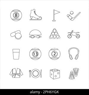 Collection of icons with different sports and healthy eating in outline design Stock Photo