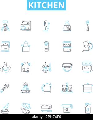 Kitchen vector line icons set. Kitchen, Room, Home, Cooking, Remodel, Appliance, Design illustration outline concept symbols and signs Stock Vector