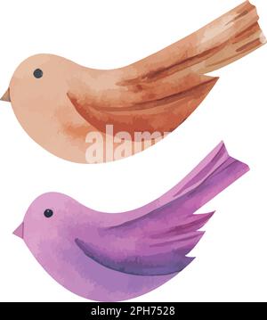 Watercolor wood birdhouse with heart. Spring decoration. Stock Vector