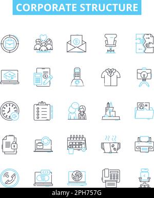 Corporate structure vector line icons set. Organisation, Hierarchy, Network, Framework, Corporate, Division, Reporting illustration outline concept Stock Vector