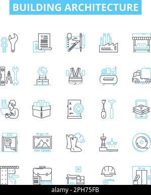 Building architecture vector line icons set. Architecture, Building, Structure, Design, Plans, Elevation, Blueprint illustration outline concept Stock Vector