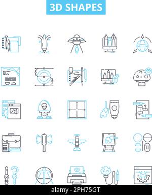3d shapes vector line icons set. Polyhedron, cube, pyramid, cuboid, tetrahedron, octahedron, prism illustration outline concept symbols and signs Stock Vector