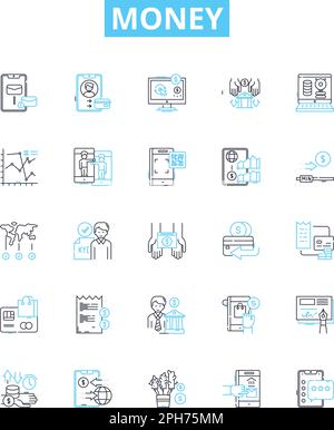 Money vector line icons set. Cash, Funds, Riches, Currency, Capital, Wealth, Dough illustration outline concept symbols and signs Stock Vector