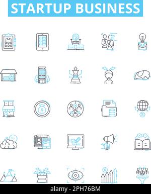 Startup business vector line icons set. Venture, Launch, Incubate, Fund, Innovate, Entrepreneur, Invest illustration outline concept symbols and signs Stock Vector