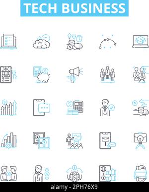Tech business vector line icons set. Tech, Business, Software, Applications, Solutions, Cloud, Networking illustration outline concept symbols and Stock Vector