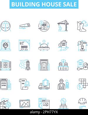 Building house sale vector line icons set. House, Building, Sale, Estate, Property, Buy, Real illustration outline concept symbols and signs Stock Vector