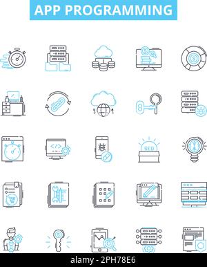 App programming vector line icons set. App, Programming, Coding, Development, iOS, Android, Design illustration outline concept symbols and signs Stock Vector