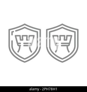 Chess king piece and shield icon. Guarded, protected, secure concept line vector icons. Stock Vector