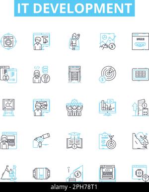 IT development vector line icons set. IT, development, software, coding, engineering, program, web illustration outline concept symbols and signs Stock Vector