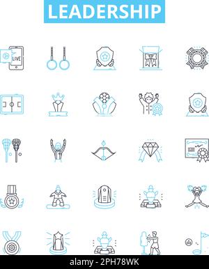 Leadership vector line icons set. Lead, Guide, Manage, Motivate, Direct, Facilitate, Inspire illustration outline concept symbols and signs Stock Vector