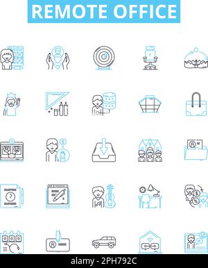 Remote office vector line icons set. Remote, Office, Teleworking, Telecommuting, Home-based, Distributed, Virtual illustration outline concept symbols Stock Vector