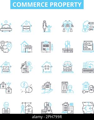 Commerce property vector line icons set. Commerce, Property, Real estate, Commercial, Residential, Property management, Property development Stock Vector