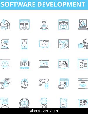 Software development vector line icons set. Software, Development, Programming, Coding, Algorithm, Architecture, Debugging illustration outline Stock Vector