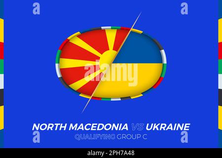 North Macedonia vs Ukraine icon for European football tournament qualification, group C. Competition icon on the stylized background. Stock Vector