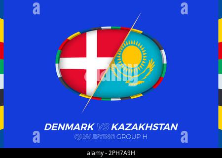 Denmark vs Kazakhstan icon for European football tournament qualification, group H. Competition icon on the stylized background. Stock Vector
