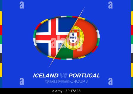 Iceland vs Portugal icon for European football tournament qualification, group J. Competition icon on the stylized background. Stock Vector